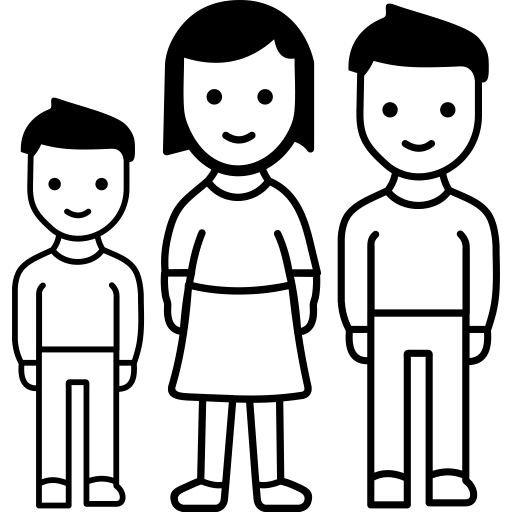 schematische Darstellung von drei Personen, links ein kleiner Junge, rechts davon die Eltern